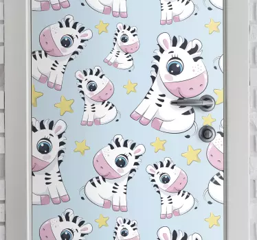 Cute Zebra and stars door sticker - TenStickers
