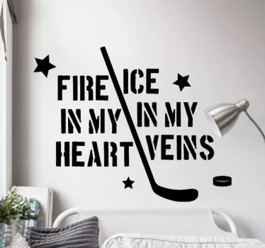 Ice Hockey fire in my heart wall sticker - TenStickers