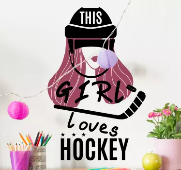 This girl loves ice hockey wall decal - TenStickers