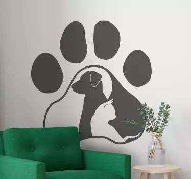 Naklejka na ścianę zwierzęta domowe Kot i pies w druku łapy - TenStickers