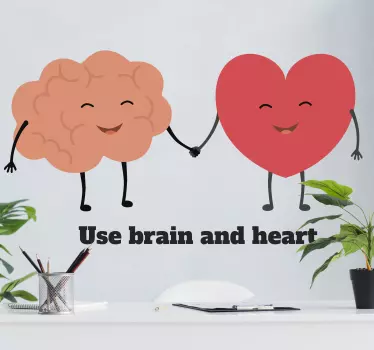 Use brain and heart inspirational quote sticker - TenStickers