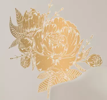 Peony gold flower wall sticker - TenStickers