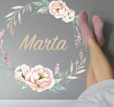 Peony circle with name flower wall sticker - TenStickers