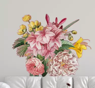 peony and plants flower wall sticker - TenStickers