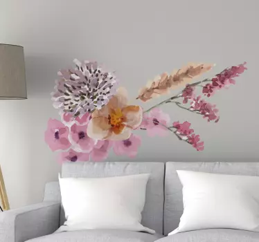 Peony watercolour set flower wall decal - TenStickers
