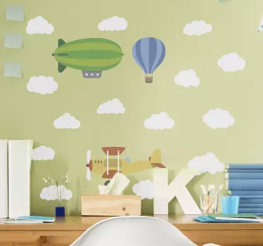 Airplane flying with  hot air balloon sticker - TenStickers