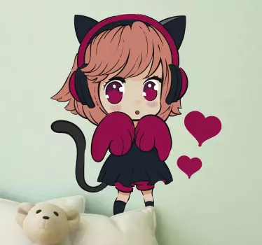 Anime girl in cat hat cartoon sticker - TenStickers