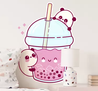 Sticker Dessin Animé Mignon panda avec thé  - TenStickers