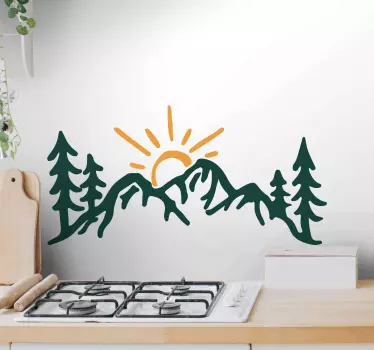 mountains with sun nature wall sticker - TenStickers