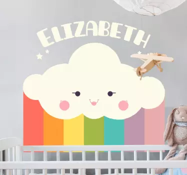 Happy cloud personalised rainbow wall sticker - TenStickers