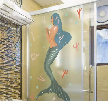 Shy mermaid shower screen sticker - TenStickers