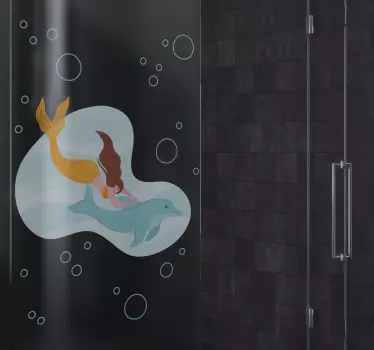 Mermaid riding dolphin shower screen sticker - TenStickers