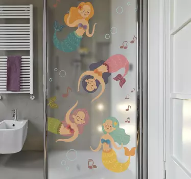 Samolepka na sprchovou obrazovku tančící mořské panny - TenStickers