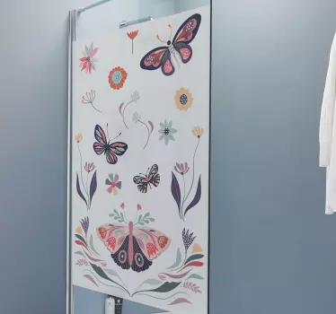 Butterfly and Flower shower screen sticker - TenStickers