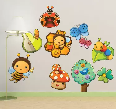 Kids Insects and Flowers Wall Stickers - TenStickers