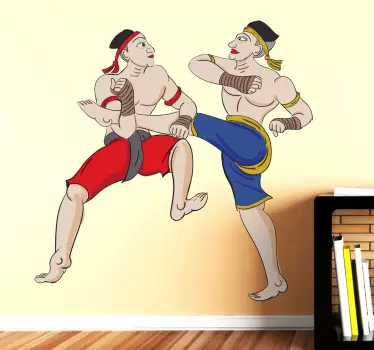 Two Asia Men Kick Boxing Cartoon Wall Sticker - TenStickers