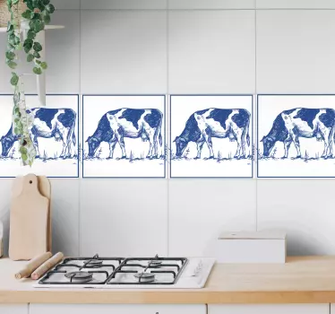 Delfts blue cow  tile sticker - TenStickers