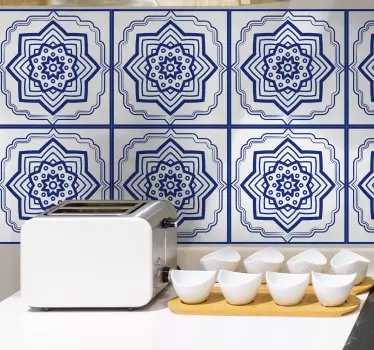 Delfts blue mandala pattern  tile sticker - TenStickers