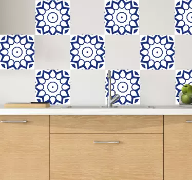 Delfts blue mandala flowers tile sticker - TenStickers