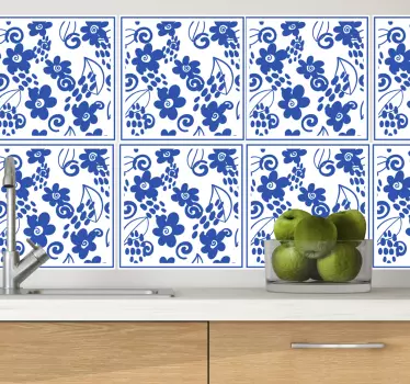 Blue flowers tile sticker - TenStickers