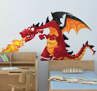 Sticker enfant dragon crachant du feu - TenStickers
