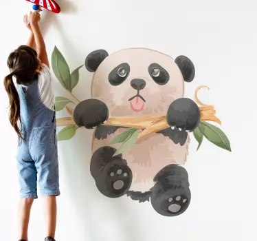Panda hanging on a tree branch animal decal - TenStickers