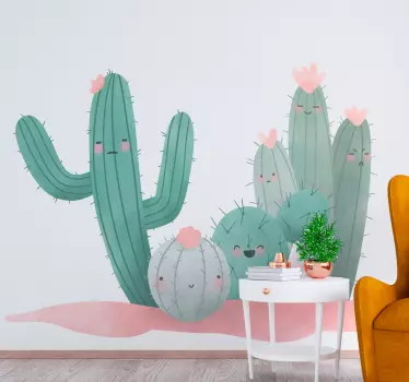 Cactus with pink flowers wall decal - TenStickers