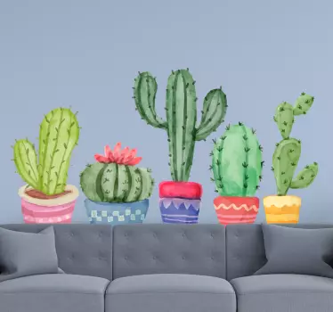 Kaktusy v kvetináčoch samolepka na kvetinovú stenu - Tenstickers
