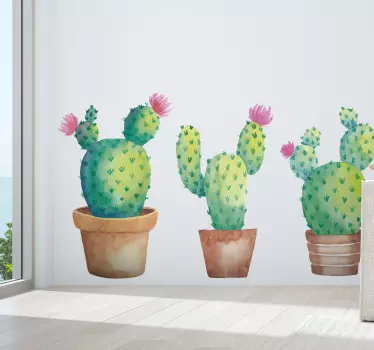 Three watercolour cactuses flower wall sticker - TenStickers