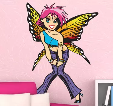 Genç kelebek kız duvar sticker - TenStickers