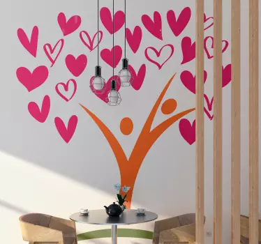 Livets træ lyserøde hjerter træ væg klistermærke - TenStickers