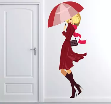 Lady with Umbrella Wall Sticker - TenStickers