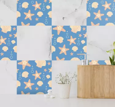 Autocolantes azulejos decorativos Estrela do peixe e conchas no f - TenStickers