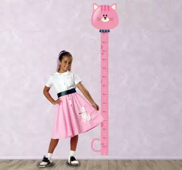 Kids Pink Cat Height Chart Sticker - TenStickers