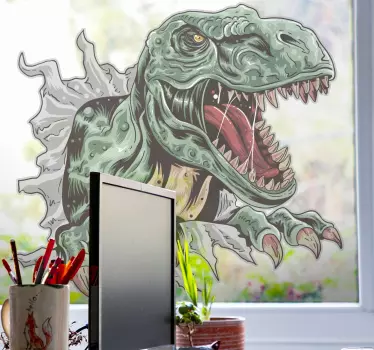 αυτοκόλλητο t-rex που σπάει το παράθυρο του τοίχου - TenStickers