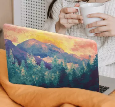 Naklejka na laptopa Zachód słońca w górach - TenStickers
