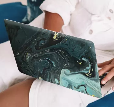 Mørkegrøn luksus marmor laptop skind - TenStickers