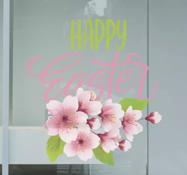 Floral Happy Easter window decal - TenStickers