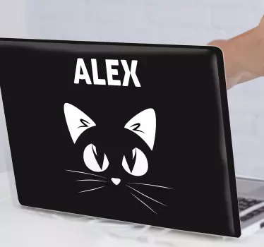 Cat silhouette on black background laptop skins - TenStickers