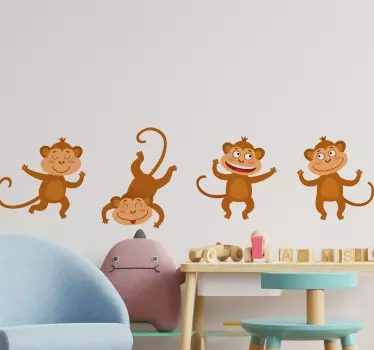 Naklejka na ścianę dla dzieci śmieszne małpy - TenStickers