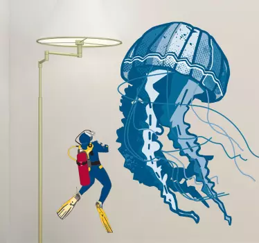 Diver and Jellyfish Wall Sticker - TenStickers
