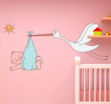 Stork Carrying Baby Kids Sticker - TenStickers