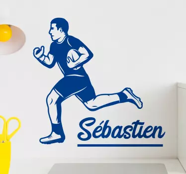Rugby player with name rugby wall sticker - TenStickers