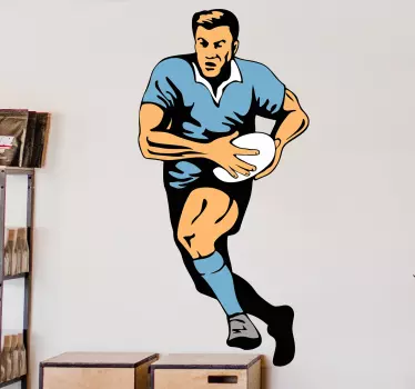 Autocolant de perete retro rugby player de desene animate - TenStickers