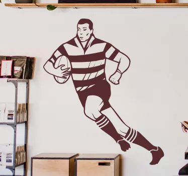 Rugby Player Running Ball Woodcut rugby sticker - TenStickers