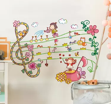 Musical and Floral Kids Sticker - TenStickers