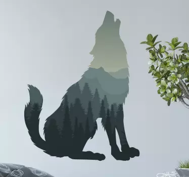 Sticker Animal Loup avec la forêt hurlant - TenStickers