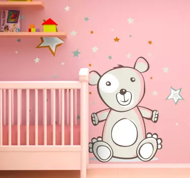 Sticker enfant ours en peluche sous nuit étoilée - TenStickers
