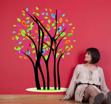 Sticker décoratif arbre aux feuilles de couleurs - TenStickers