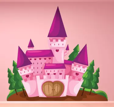 Vinilo infantil castillo rosa corazón - TenVinilo